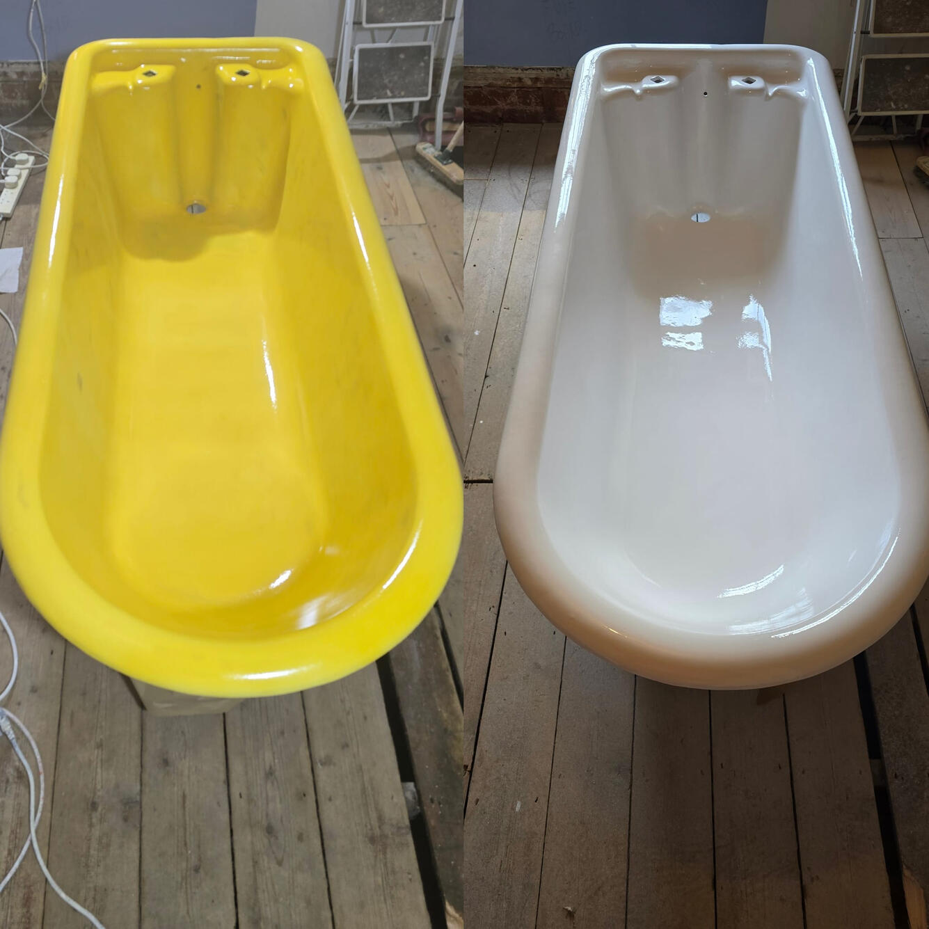 CAST IRON BATH RESURFACED BEFORE AND AFTER PHOTOS OF A CAST IRON ROLL TOP BATH RE-ENAMELLED, Stanmore, Winchester