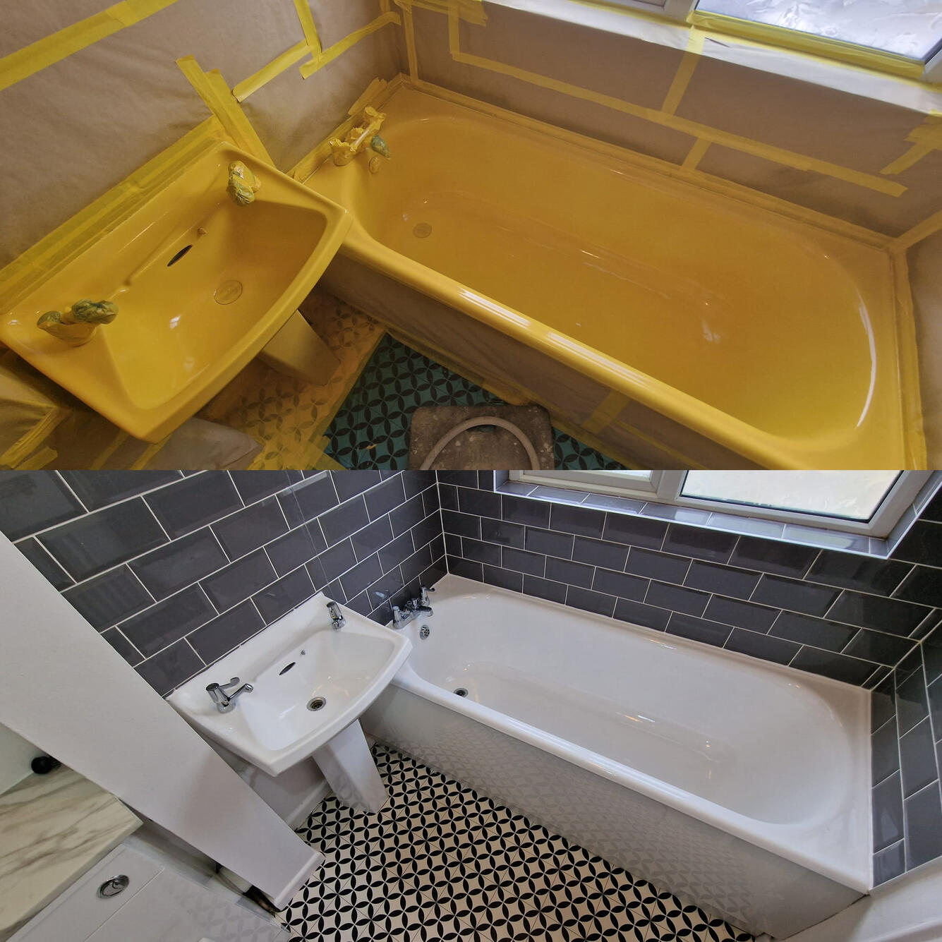 Before and after ceramic sink and steel bath re-enamelling in Winchester