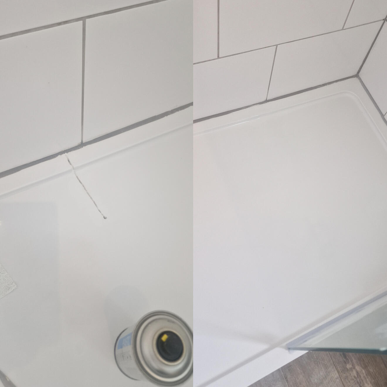 Shower tray crack repair Before and after stone resin shower tray crack repair in Winchester