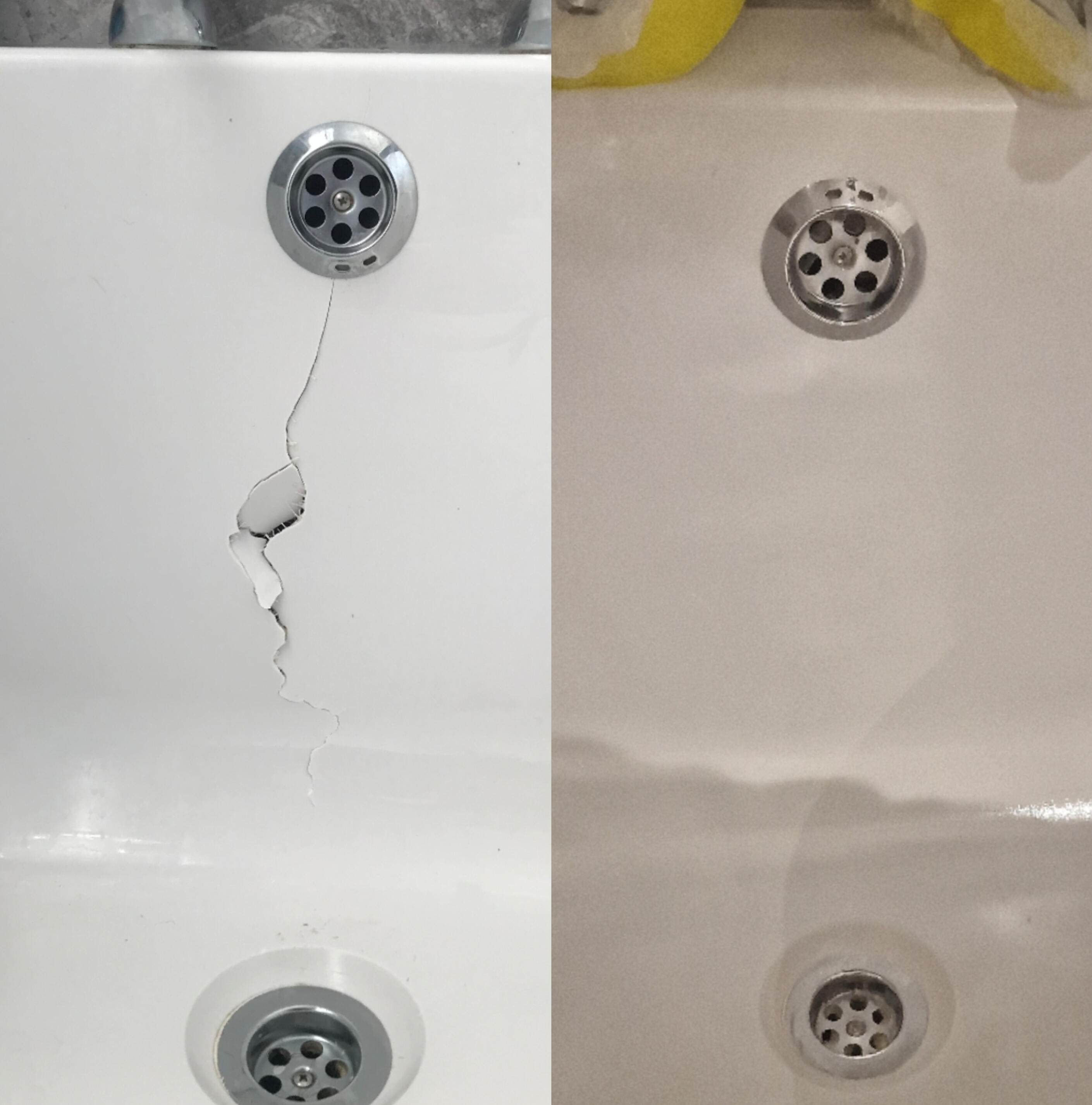 Before & After photos of an Acrylic Bath Crack Repair in Winchester